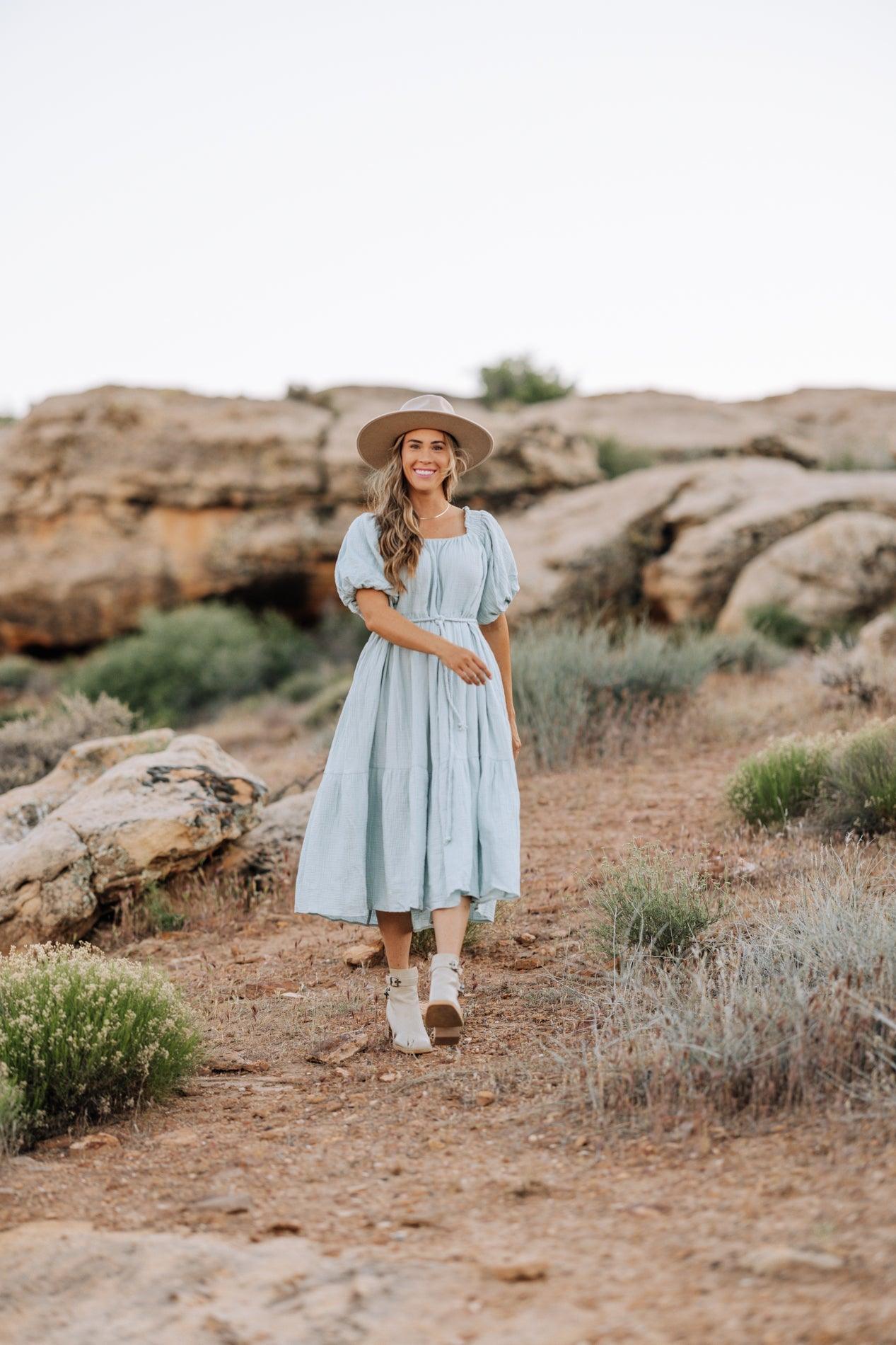 Dusty blue sundress online