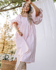 Campbell Balloon Sleeve Midi Dress in Pink