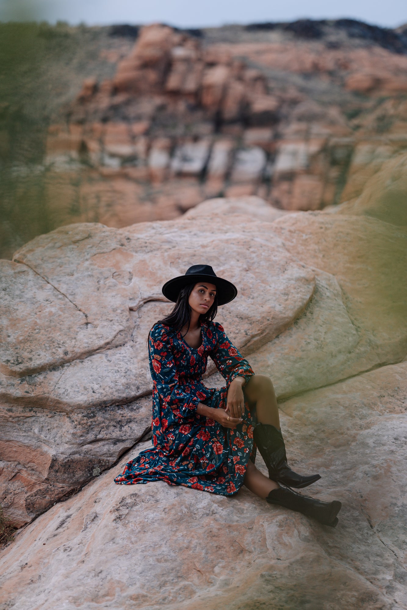 Fall Floral Blue Red Dress