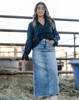 Denim maxi skirts