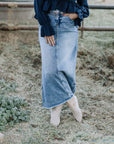 maxi denim skirts