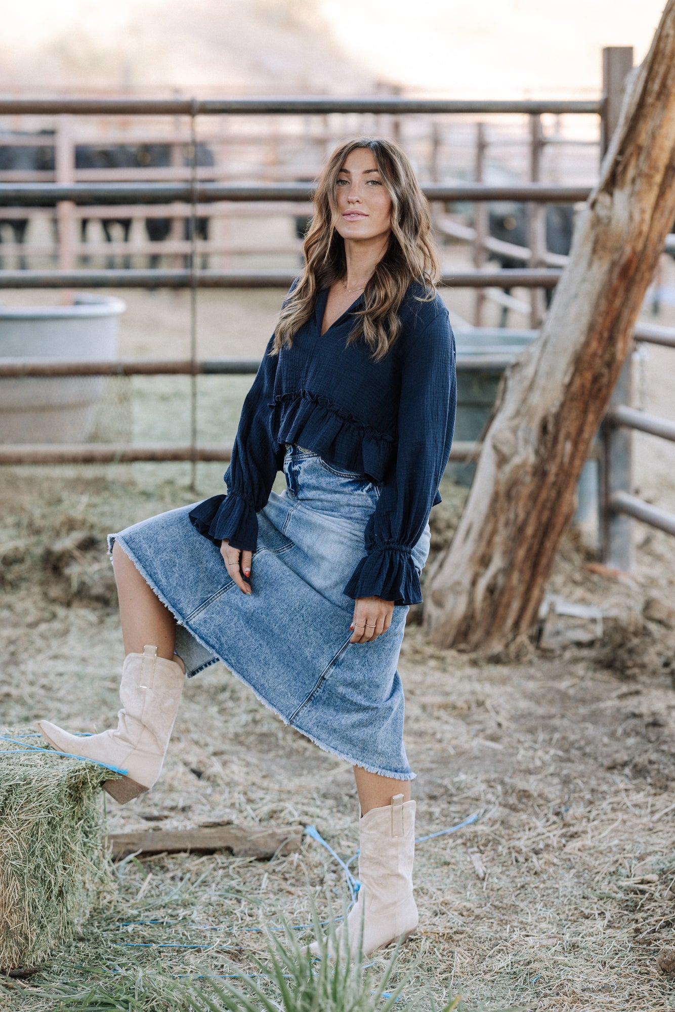 Denim maxi skirt