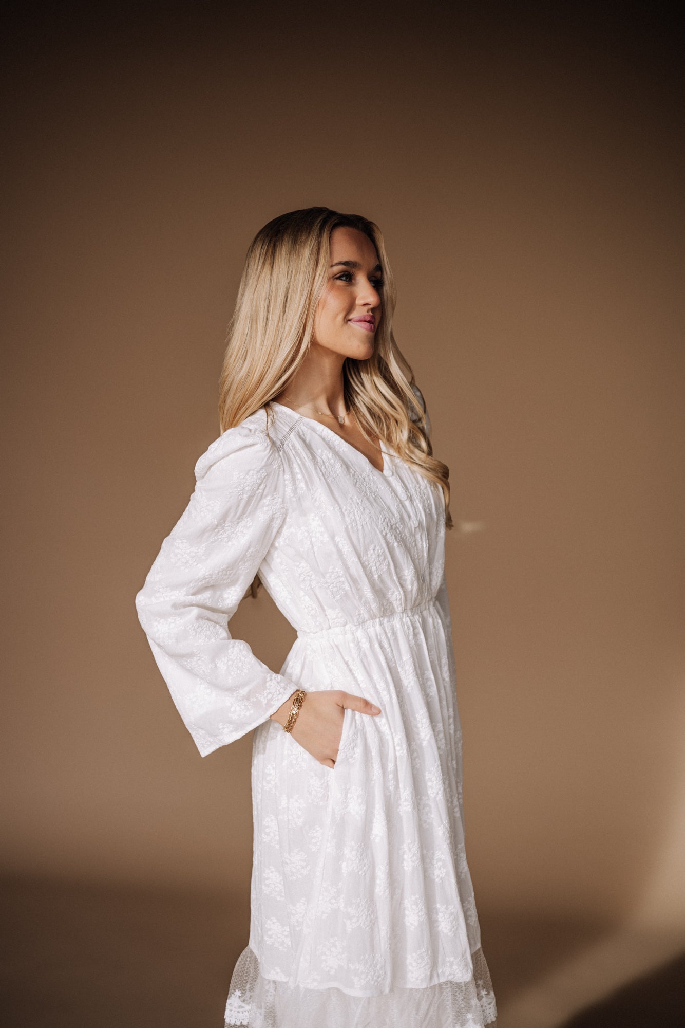 White Long Sleeved Maxi Dress