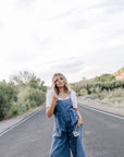 Wide leg denim overalls