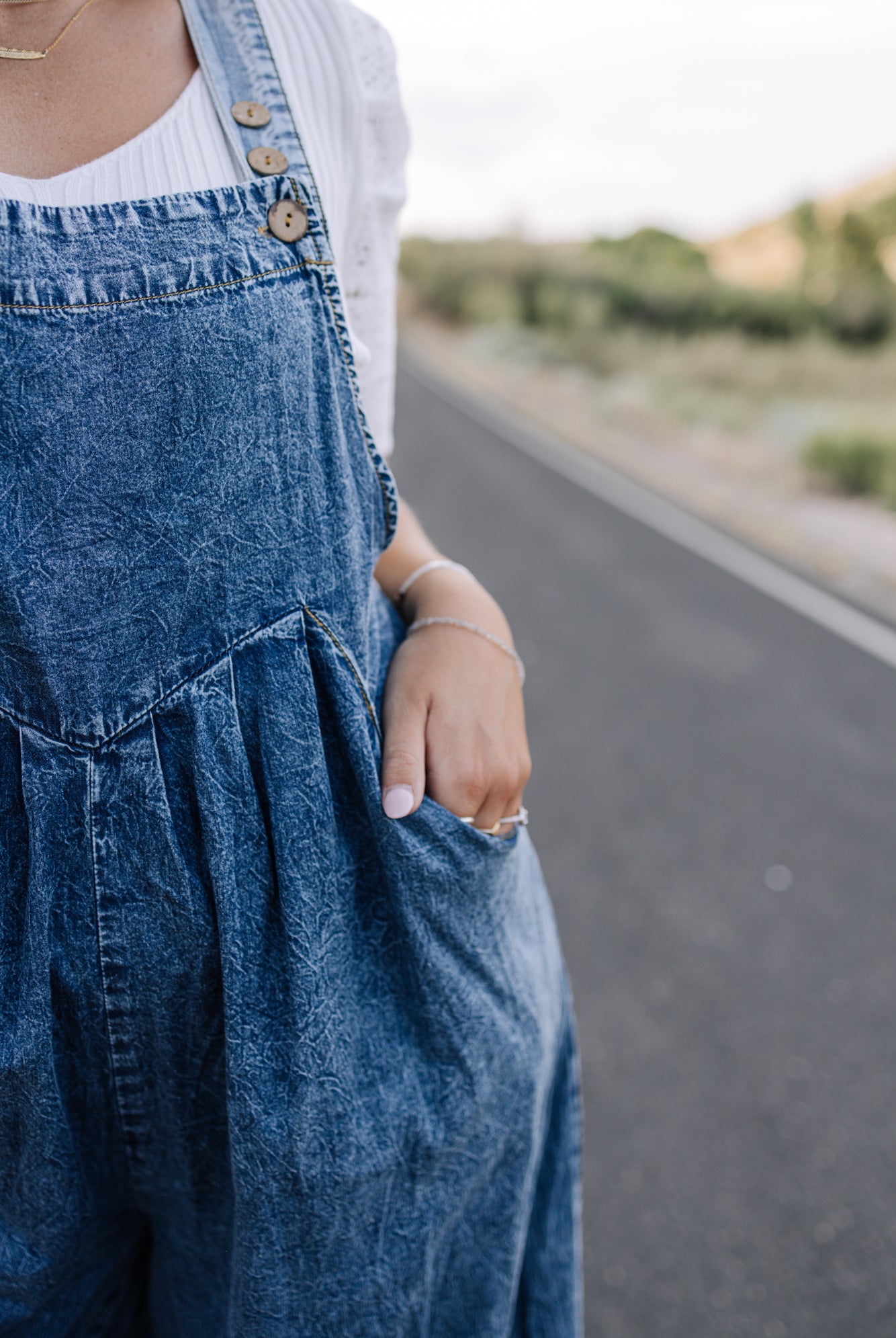 Denim overalls with pockets
