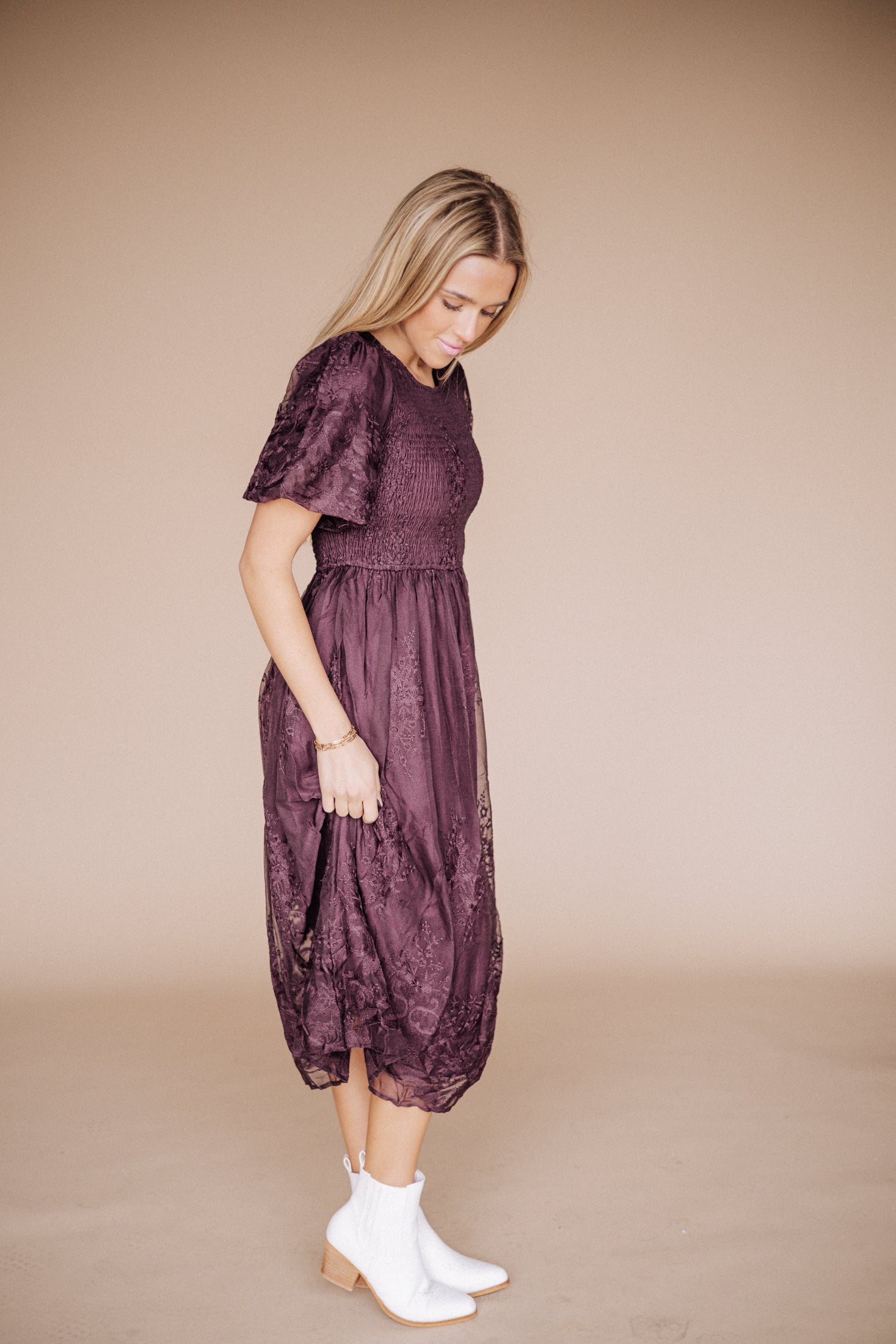 Callie Midi Dress in Plum