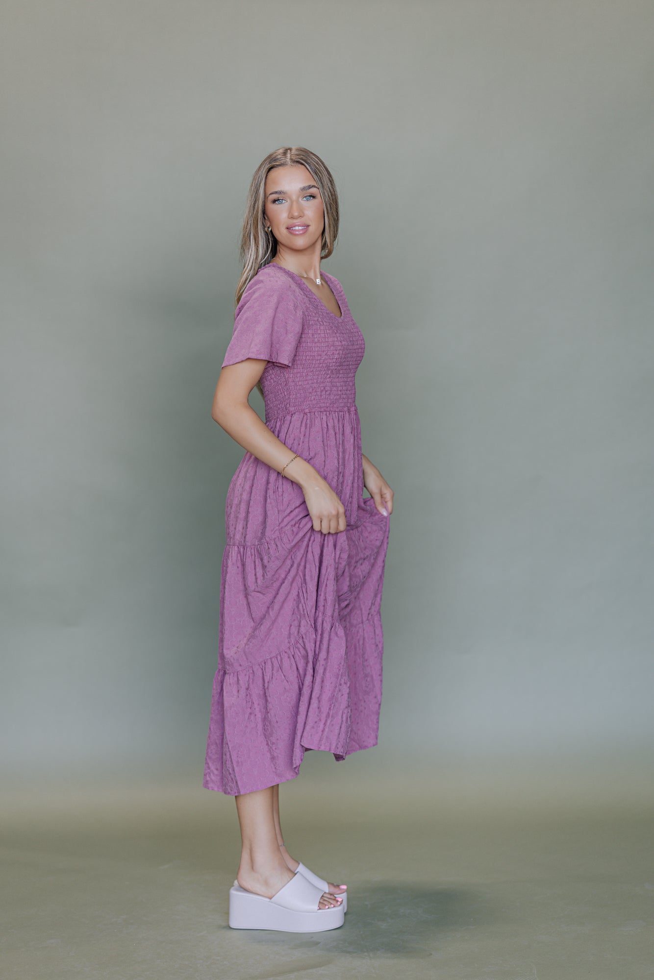 purple midi dress