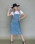 Knee-length denim overall dress