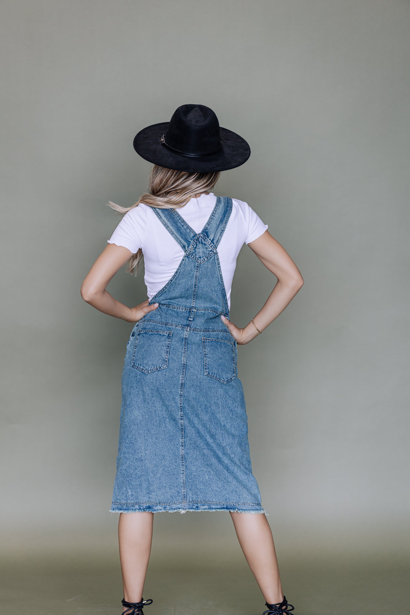 Blue denim overall dress