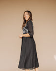 Michelle Embroidered Midi Dress in Black