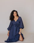 Val Maxi Tie Dress in Navy Blue