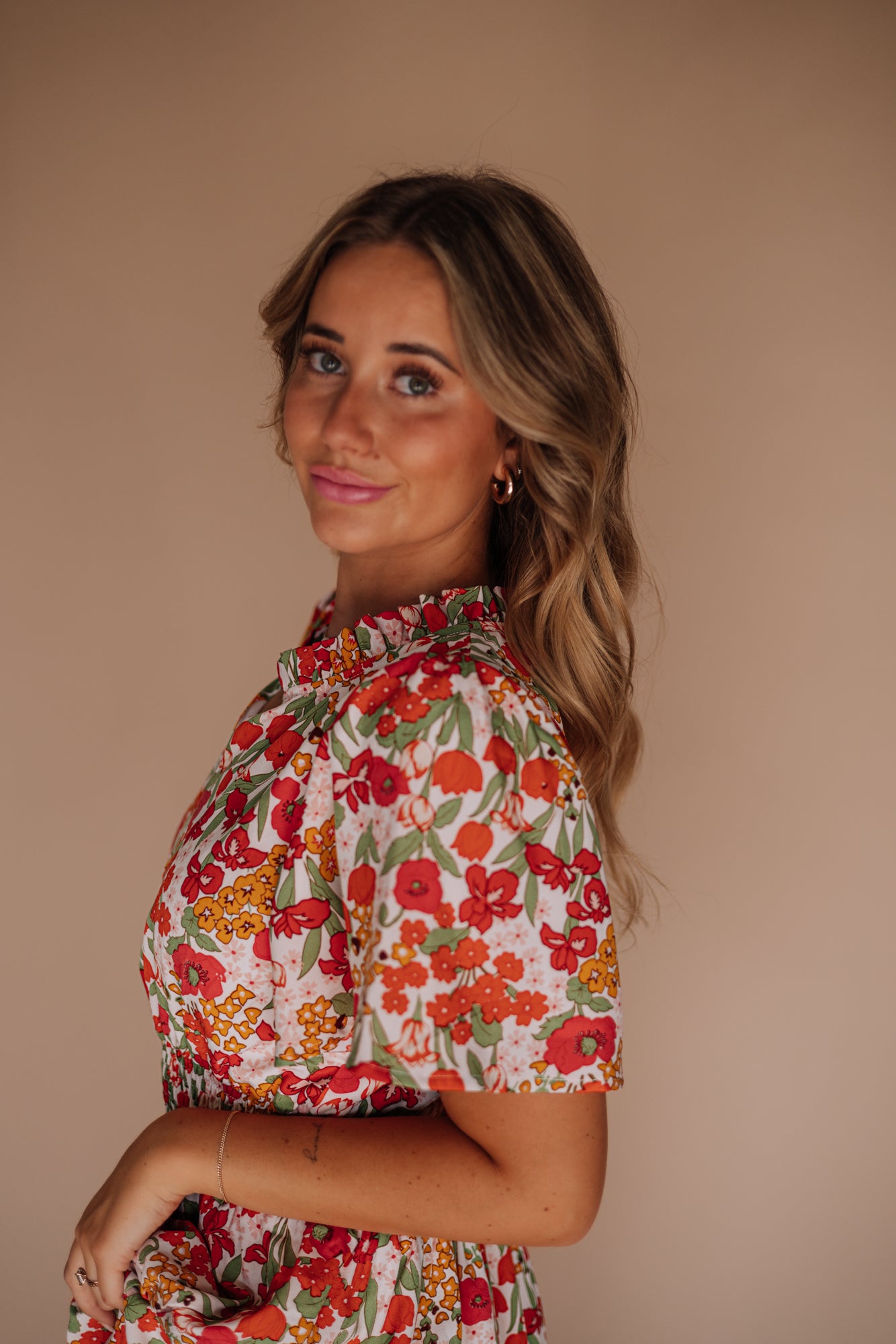 Red Green Floral Dress