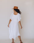 Square neck white midi dress