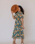 Linden Floral Midi Dress in Teal