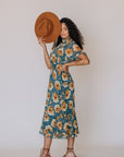 Linden Floral Midi Dress in Teal