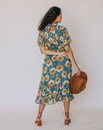 Linden Floral Midi Dress in Teal