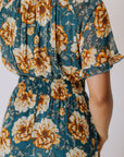 Linden Floral Midi Dress in Teal