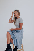 Luxe satin skirt in dusty blue