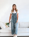 blue women's denim overalls