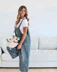 denim overalls wide leg