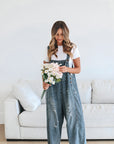 Denim bib overalls for women