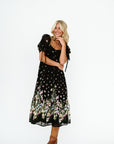 Chancy Midi Floral Dress in Black