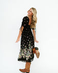 Chancy Midi Floral Dress in Black