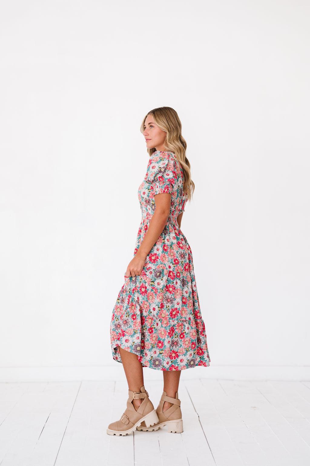 Margo Dress in Floral Teal - Preorder