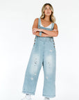 Light wash denim overalls