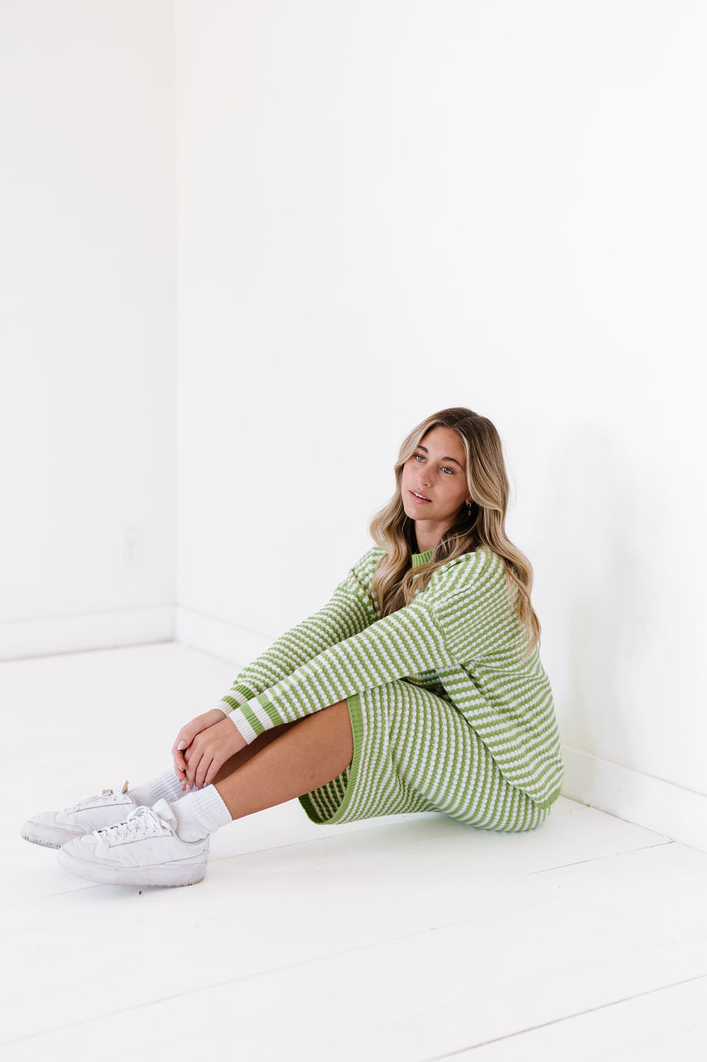 Green Striped Skirt Sweater Set – FEHRNVI