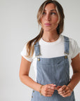 Blue corduroy overall dress