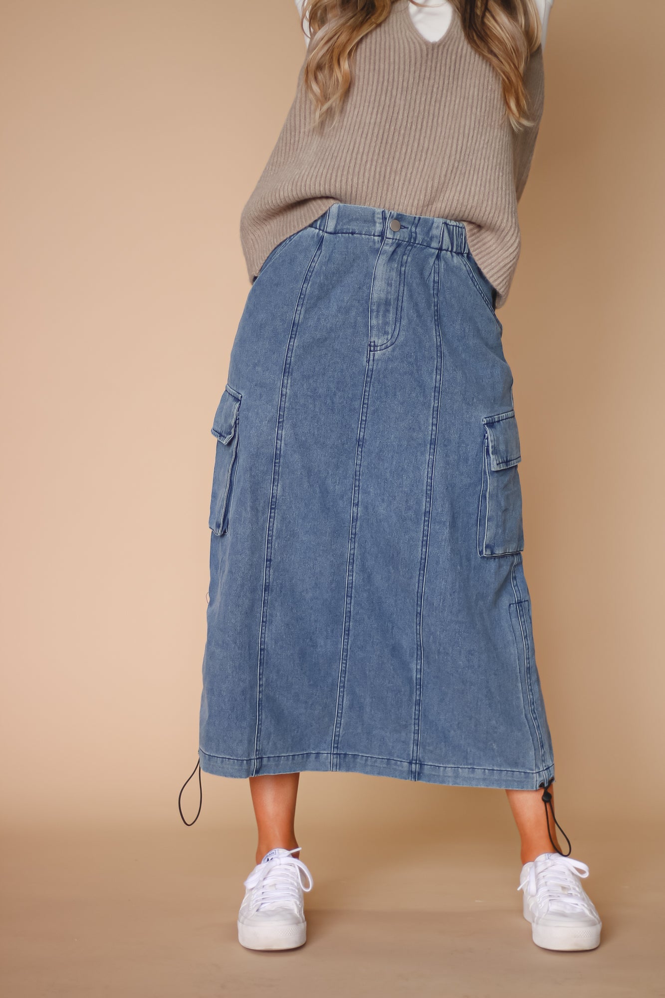 Topshop high waist denim skirt in pebble | ASOS