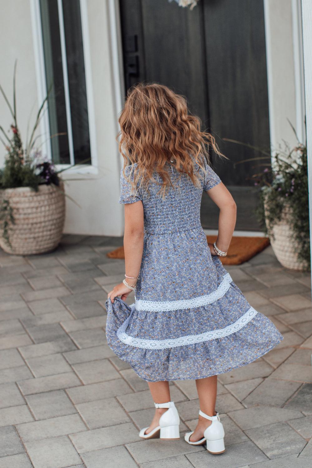 Isla Dress in Dusty Blue Kids