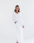 White, long sleeved maxi dress